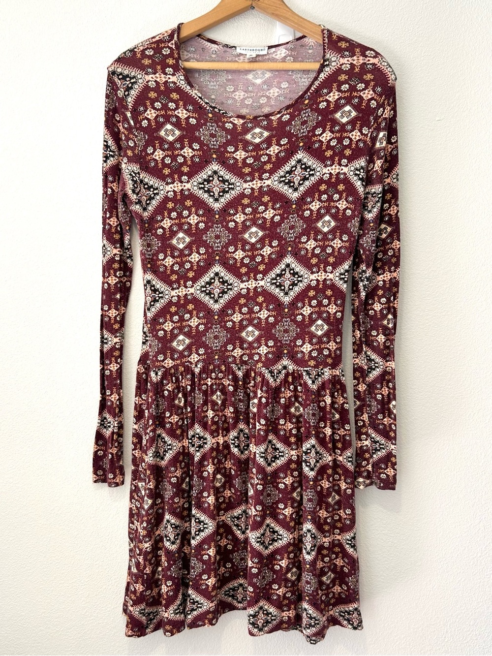 EARTHBOUND Boho Tribal Print Lightweight Stretch Pullover Dress Size M